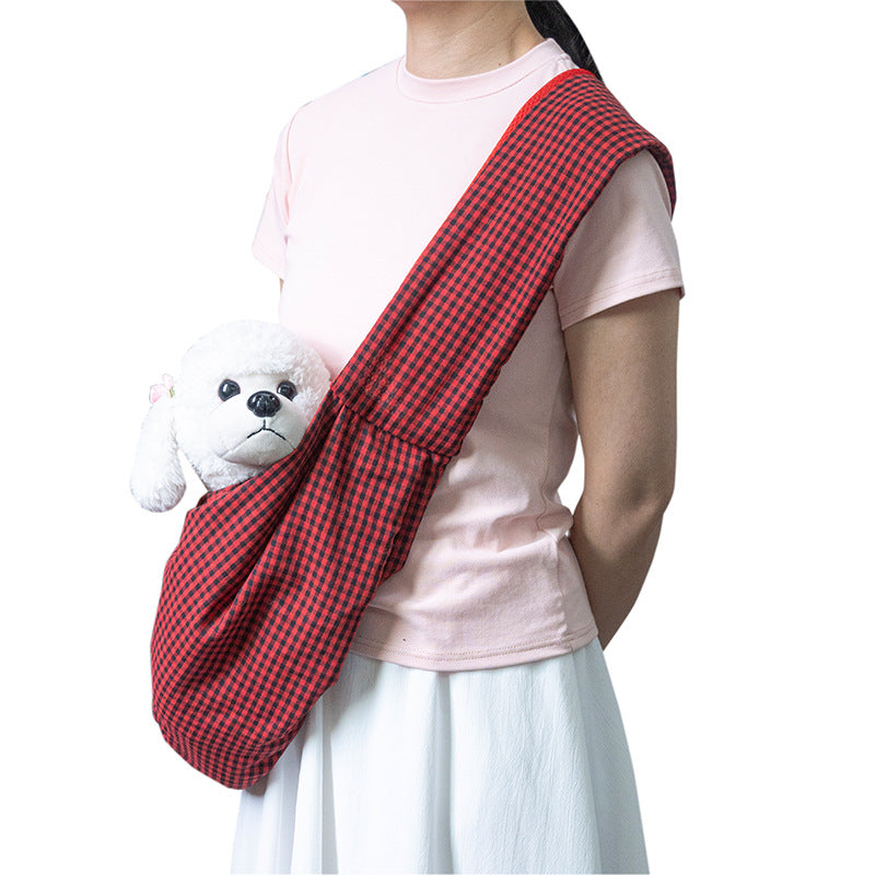Black and Red Checkered Comfortable Pet Sling Carrier for Small Dogs & Cats - Breathable Cotton Checkered Bag, Hands-Free, Safety Features - view 2