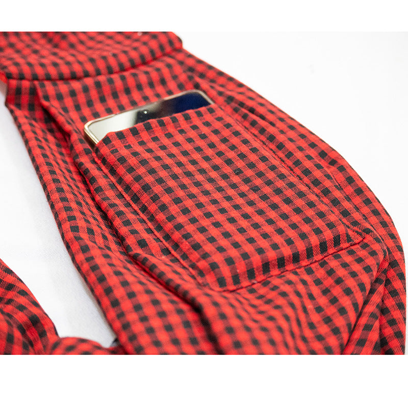 Black and Red Checkered Comfortable Pet Sling Carrier for Small Dogs & Cats - Breathable Cotton Checkered Bag, Hands-Free, Safety Features - view 4