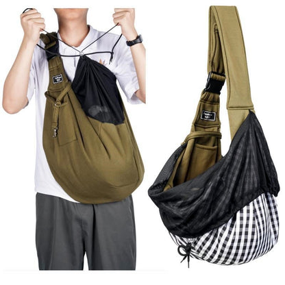 Dark Blue Breathable Pet Sling Carrier for Small Dogs & Cats - Adjustable Hands-Free Travel Pouch with Safety Leash & Pocket - view 2