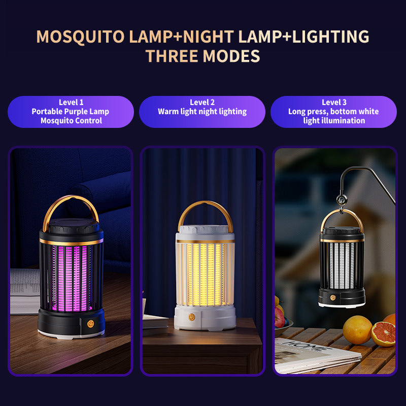 Black Portable 3-in-1 Electric Mosquito Zapper Lamp - UV Bug Killer, Warm Night Light & Bright Lantern, USB Plug-in use - view 3