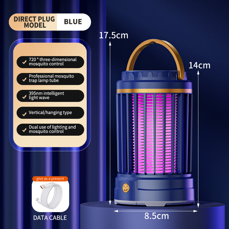 Dark Blue Portable 3-in-1 Electric Mosquito Zapper Lamp - UV Bug Killer, Warm Night Light & Bright Lantern, USB Plug-in use - view 2