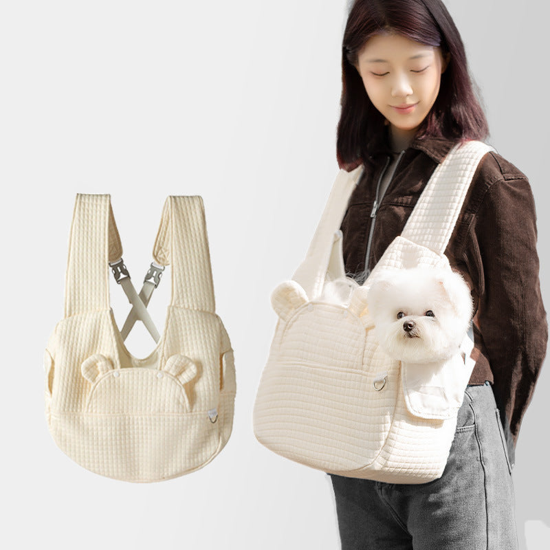 Grey Soft Quilted Pet Carrier Backpack - Front Pack for Small Dogs & Cats (Up to 6kg) | Secure X-Straps, Breathable Design - view 3