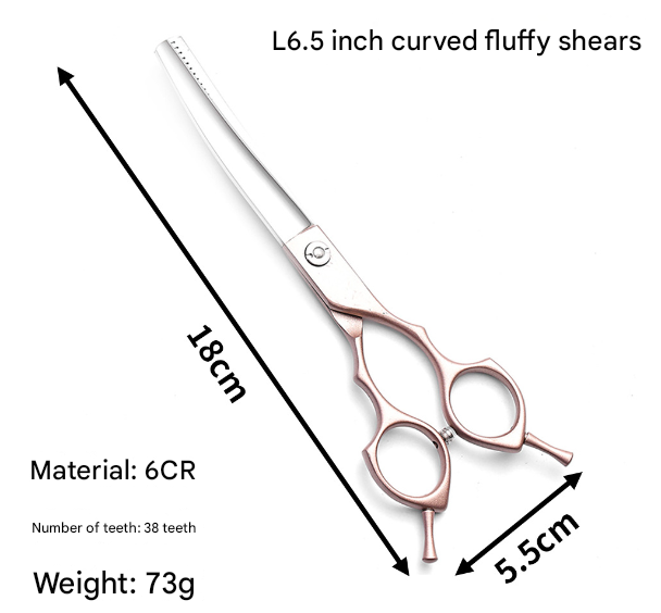 Rose Gold and Silver Professional 6.5 Inch CURVED Pet Grooming Blending Shears - 38-Tooth Stainless Steel Fluffy Finish Scissors for Dogs & Cats - view 2