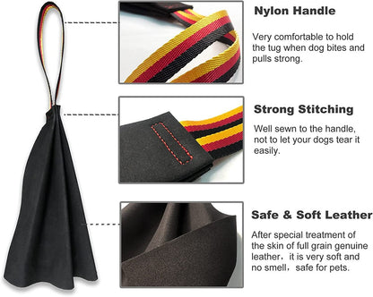 Brown Premium Full-Grain Leather Dog Training Tug - Interactive Bite Rag with Strong Loop Handle for Play & Drive Building - view 4