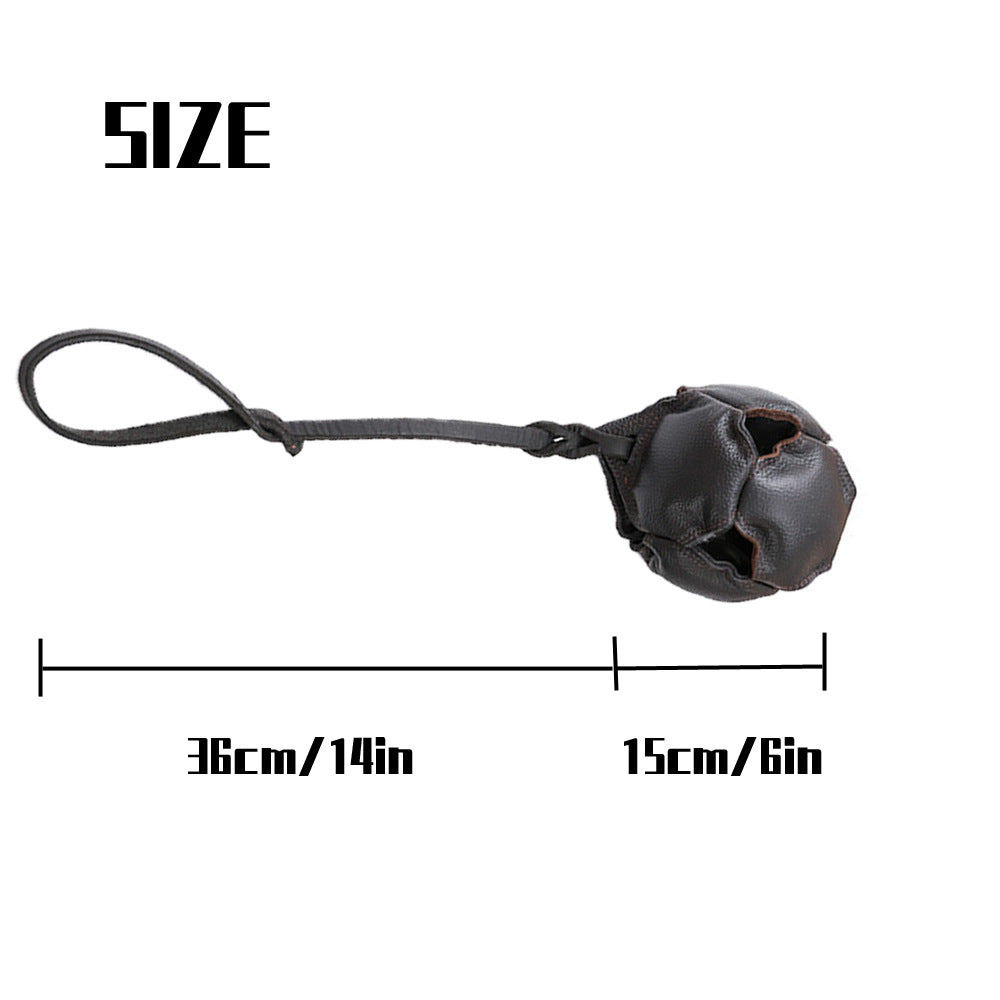 Black Durable Leather Dog Training Ball with Loop Handle - Interactive Bite & Tug Toy for Playful Pups - view 3