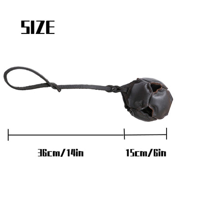 Black Durable Leather Dog Training Ball with Loop Handle - Interactive Bite & Tug Toy for Playful Pups - view 3