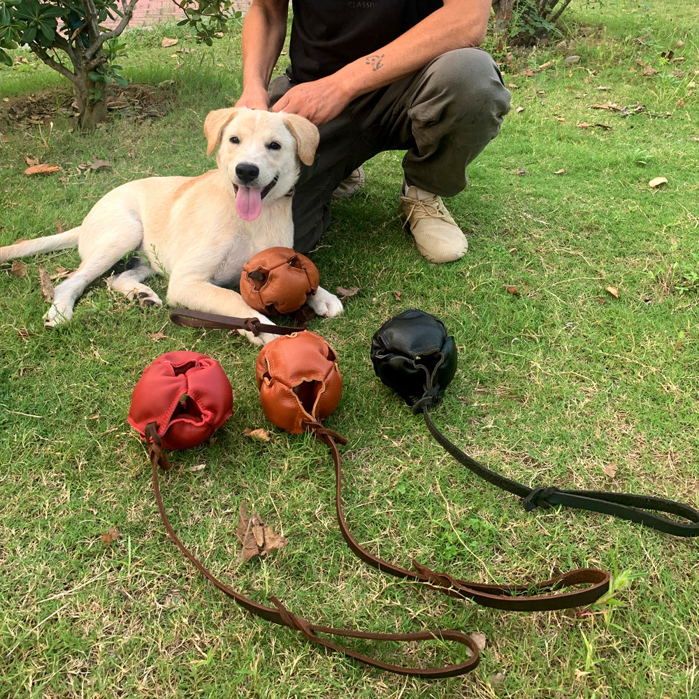 Black Durable Leather Dog Training Ball with Loop Handle - Interactive Bite & Tug Toy for Playful Pups - view 4