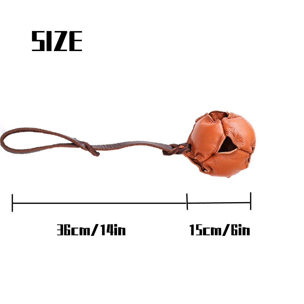 Brown Durable Leather Dog Training Ball with Loop Handle - Interactive Bite & Tug Toy for Playful Pups - view 3