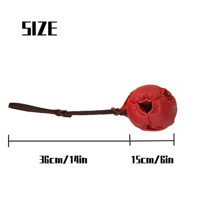 Red Durable Leather Dog Training Ball with Loop Handle - Interactive Bite & Tug Toy for Playful Pups - view 3