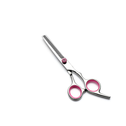 Pink and Silver Complete 5-Piece Pet Grooming Scissors Kit - Stainless Steel Straight, Curved & Thinning Shears with Comb & PU Case (6.0 Inch) - view 5