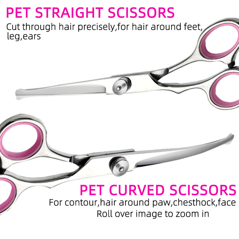 Blue and Silver Complete 5-Piece Pet Grooming Scissors Kit - Stainless Steel Straight, Curved & Thinning Shears with Comb & PU Case (6.0 Inch) - view 2