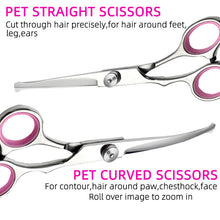 Blue and Silver Complete 5-Piece Pet Grooming Scissors Kit - Stainless Steel Straight, Curved & Thinning Shears with Comb & PU Case (6.0 Inch) - view 2