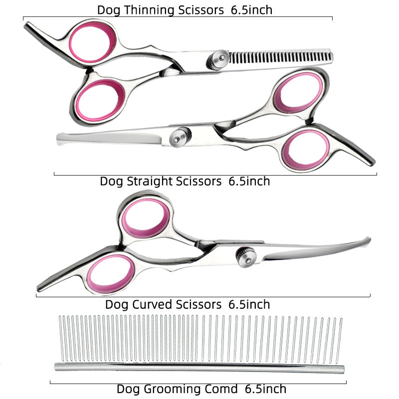 Blue and Silver Complete 5-Piece Pet Grooming Scissors Kit - Stainless Steel Straight, Curved & Thinning Shears with Comb & PU Case (6.0 Inch) - view 3