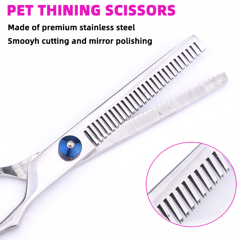 Blue and Silver Complete 5-Piece Pet Grooming Scissors Kit - Stainless Steel Straight, Curved & Thinning Shears with Comb & PU Case (6.0 Inch) - view 4