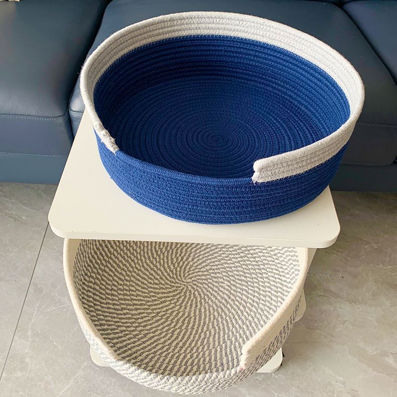 Grey and White Chic Two-Tone Woven Cotton Rope Cat Bed - Cozy Handmade Pet Nest & Storage Basket - view 3