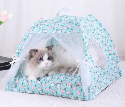 L 50x50CM 15 Catties Within The Pet Blue Cat Cooling Summer Pet Tent - Portable Foldable Breathable Outdoor Cat House Shelter
