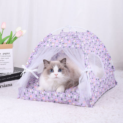 M 40x40CM 10 Catties Within The Pet Purple Cat Cooling Summer Pet Tent - Portable Foldable Breathable Outdoor Cat House Shelter