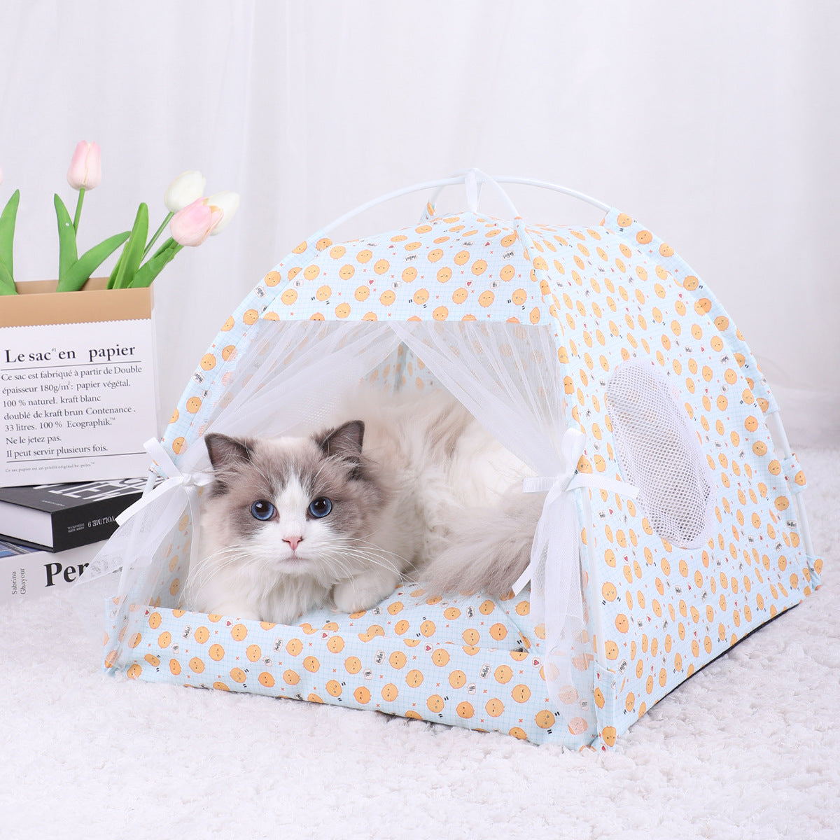 M 40x40CM 10 Catties Within The Pet Yellow Pullet Cooling Summer Pet Tent - Portable Foldable Breathable Outdoor Cat House Shelter