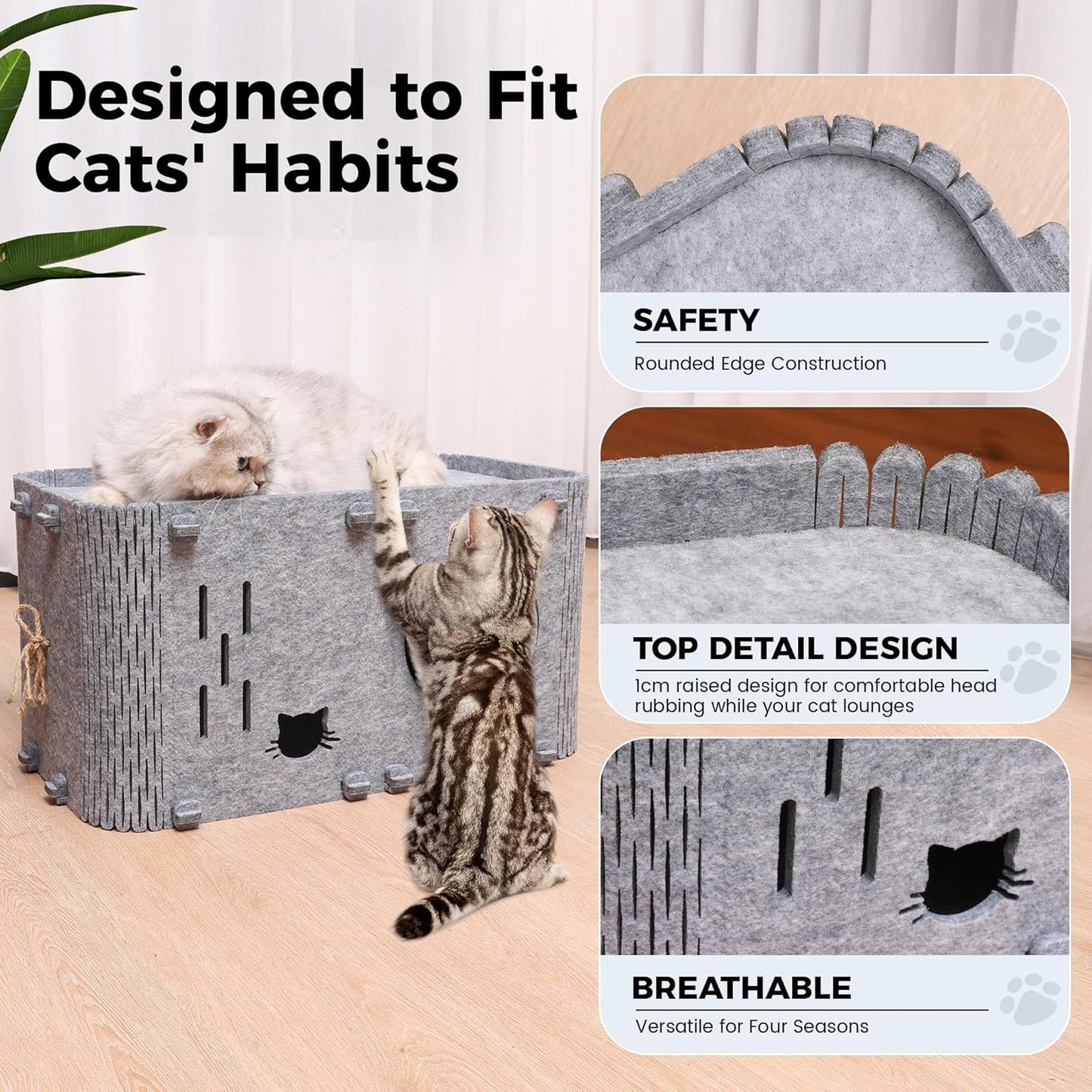 Felt Cat House - Detachable Foldable Breathable Pet Bed for Cats and Small Dogs, 45x35x35cm - view 2