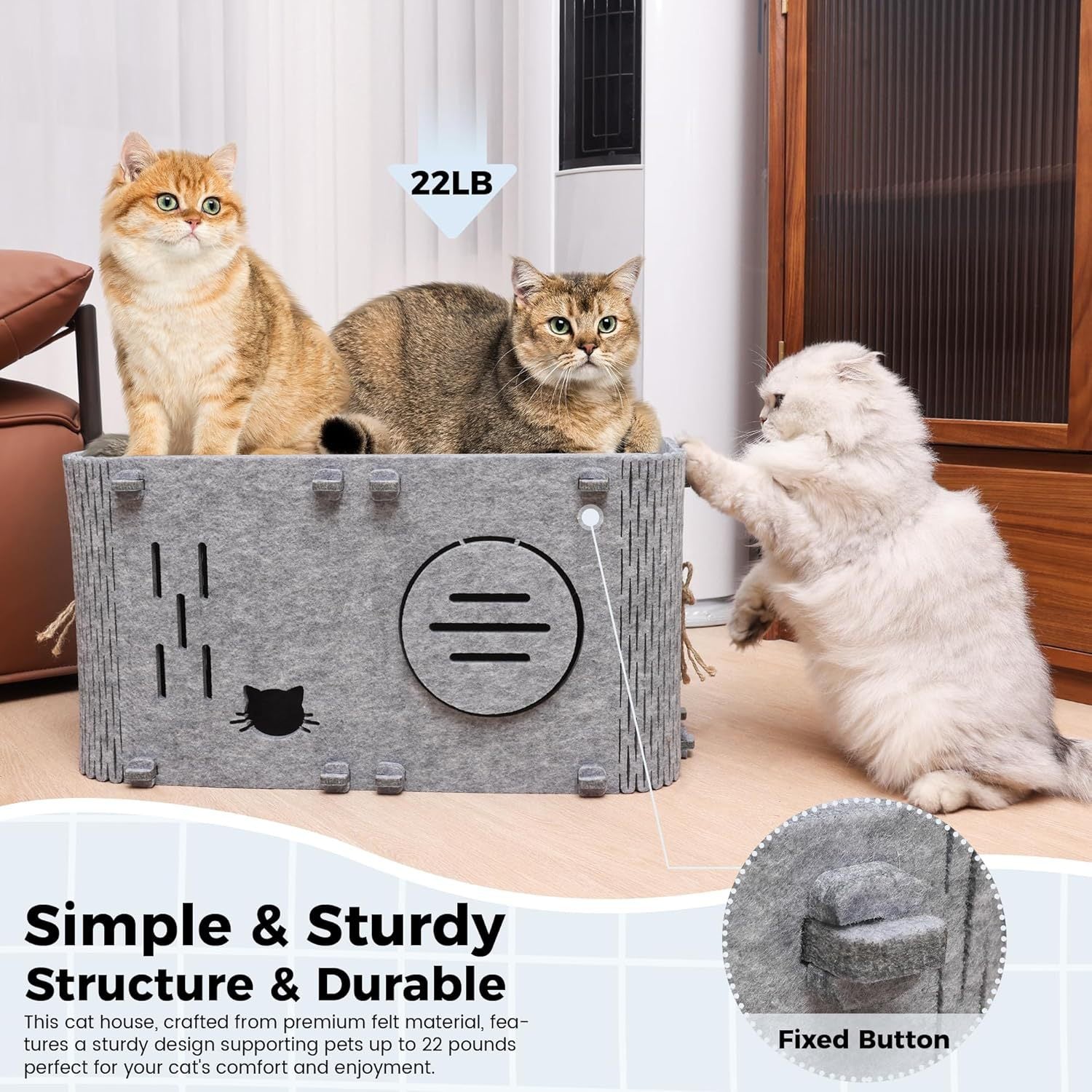 Felt Cat House - Detachable Foldable Breathable Pet Bed for Cats and Small Dogs, 45x35x35cm - view 3