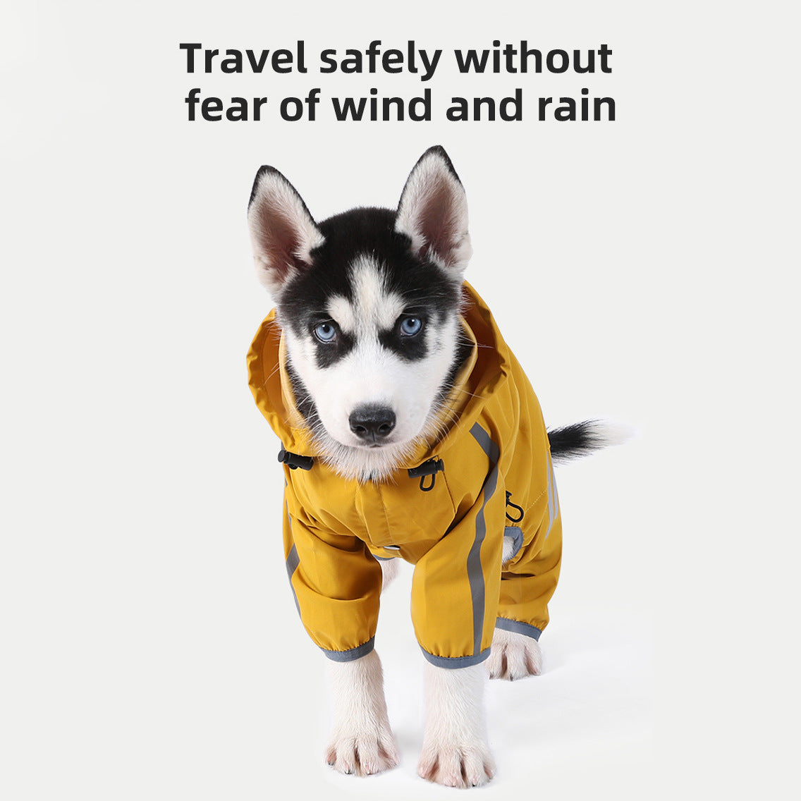 S Bright Yellow And Gray Trim Waterproof Four-Legged Dog Raincoat with Leash Hole for Small Breeds - view 2