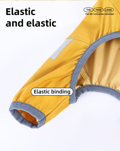 L Bright Yellow And Gray Trim Waterproof Four-Legged Dog Raincoat with Leash Hole for Small Breeds - view 7