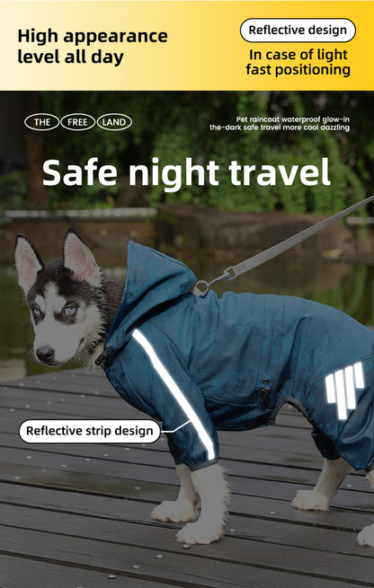 XL Bright Yellow And Gray Trim Waterproof Four-Legged Dog Raincoat with Leash Hole for Small Breeds - view 6