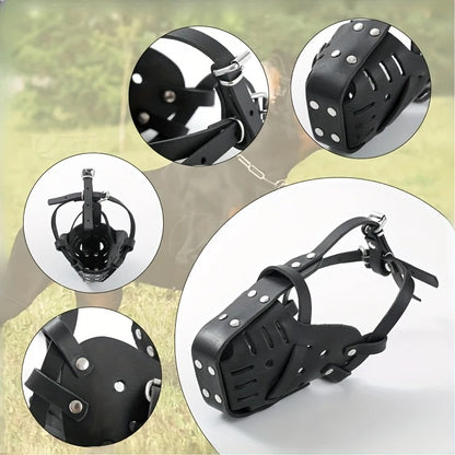 L Adjustable Leather Dog Muzzle for Large Breeds, Anti-Bite and Anti-Bark - view 2