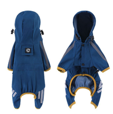 M Blue And Gray Trim Waterproof Four-Legged Dog Raincoat with Leash Hole for Small Breeds