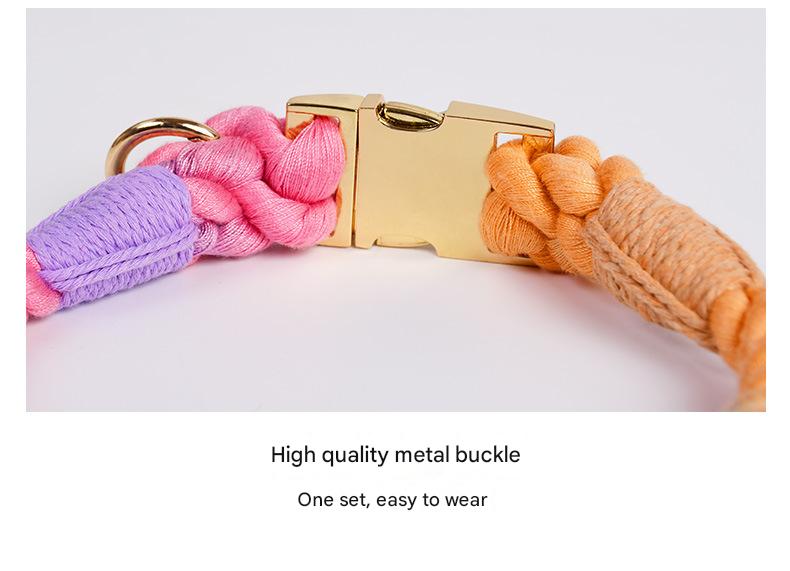 Handmade Gradient Rope Dog Collar & Leash Set - Colorful Braided Cotton (Light green - Size M) - view 4