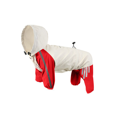 Colorblock (Beige red) Dog Raincoat - Waterproof with Hood and Reflective Strips (Size S) - view 2
