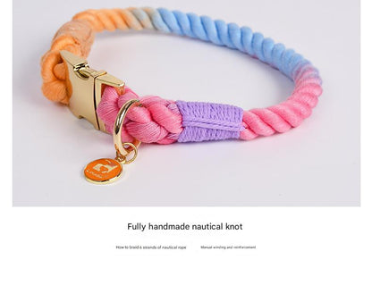 Handmade Rope Dog Collar and Leash Set - Colorful Woven Cotton Cotton (Pink purple - Size XL) - view 3