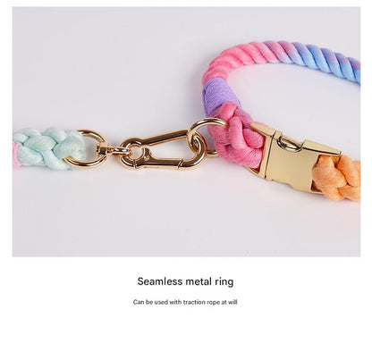 Handmade Rope Dog Collar and Leash Set - Colorful Woven Cotton Cotton (Dark Gray - Size XL) - view 5