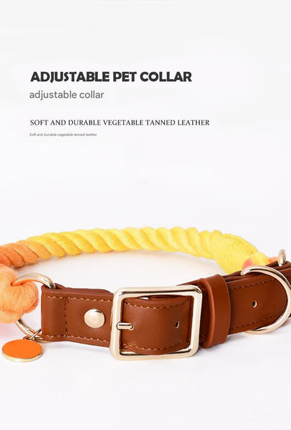 Premium Leather Pet Collar and Leash - Soft, Strong Braided Rope (Navy blue - Size L) - view 2