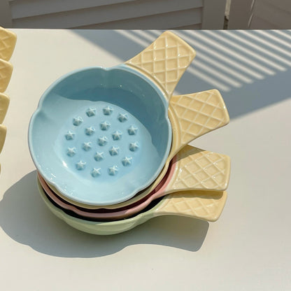 2 Pcs Yellow Adorable Ice Cream Cone Ceramic Slow Feeder Pet Bowl - Fun Anti-Gulp Design for Cats & Dogs - view 3