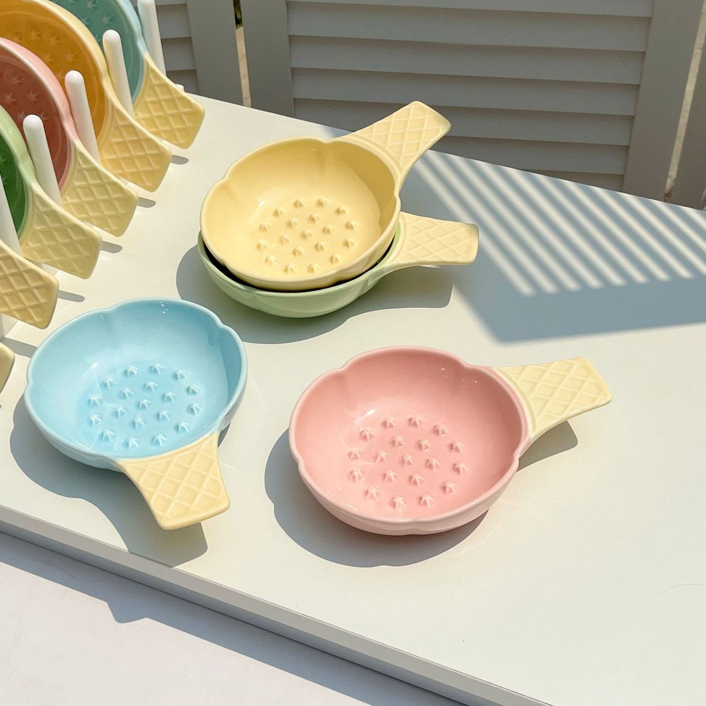2 Pcs Pink and Yellow Adorable Ice Cream Cone Ceramic Slow Feeder Pet Bowl - Fun Anti-Gulp Design for Cats & Dogs - view 2