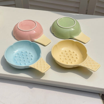 2 Pcs Pink and Yellow Adorable Ice Cream Cone Ceramic Slow Feeder Pet Bowl - Fun Anti-Gulp Design for Cats & Dogs - view 5