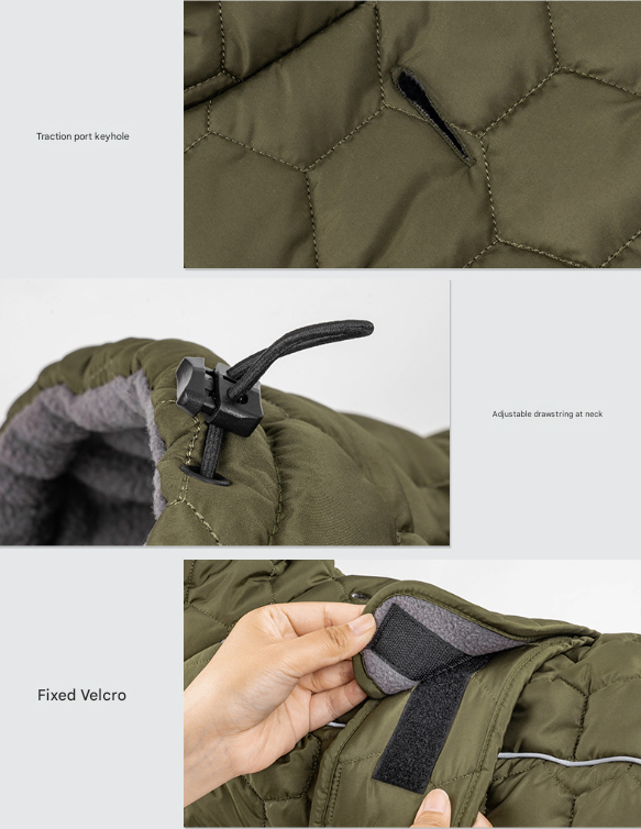 Size S Olive Green Warm Quilted Dog Winter Coat - Adjustable Fleece-Lined Puffer Vest with Reflective Trim & Leash Port - view 5