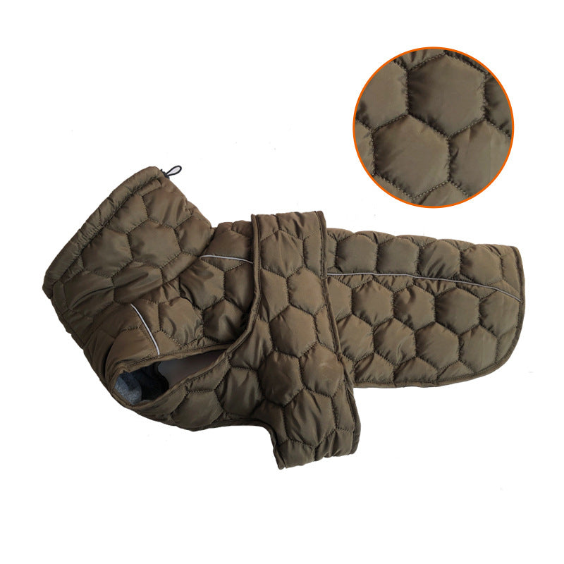 Size XL Olive Green Warm Quilted Dog Winter Coat - Adjustable Fleece-Lined Puffer Vest with Reflective Trim & Leash Port - view 2