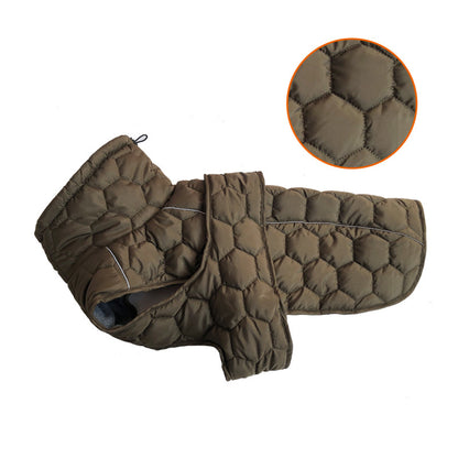 Size 2XL Olive Green Warm Quilted Dog Winter Coat - Adjustable Fleece-Lined Puffer Vest with Reflective Trim & Leash Port - view 2