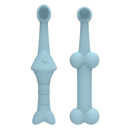 6 x Silicone Pet Toothbrush (3 Fish shape and 3 Bone shape) Blue Gentle Food-Grade Silicone Pet Toothbrush - Promotes Healthy Teeth & Gums for Dogs & Cats
