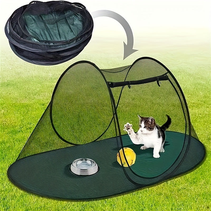 Black Portable Pop-Up Pet Tent - Lightweight Foldable Outdoor Enclosure for Dogs & Cats, Breathable Mesh Travel Kennel - view 2