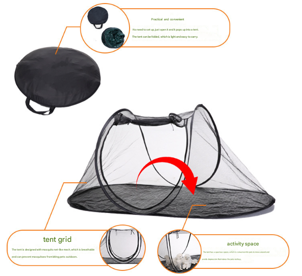 Black Portable Pop-Up Pet Tent - Lightweight Foldable Outdoor Enclosure for Dogs & Cats, Breathable Mesh Travel Kennel - view 5
