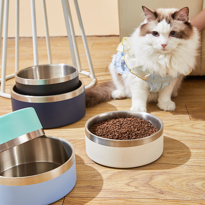 Beige and Silver Premium 304 Stainless Steel Pet Bowl (32oz) - Non-Slip, Anti-Tip Food & Water Dish for Dogs & Cats - Durable & Easy Clean - view 2