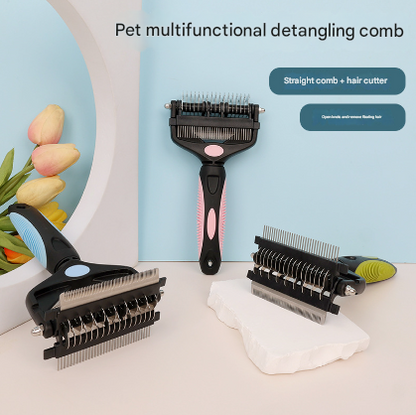 Blue and Black Professional 3-in-1 Pet Grooming Tool - Dematting Rake, Deshedding Comb & Finishing Brush for Dogs & Cats - view 2