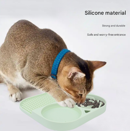 2 Pcs Blue 3-in-1 Silicone Pet Slow Feeder & Lick Mat with Water Bowl - Non-Slip Design for Dogs & Cats - view 3