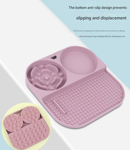 2 Pcs Green 3-in-1 Silicone Pet Slow Feeder & Lick Mat with Water Bowl - Non-Slip Design for Dogs & Cats - view 4