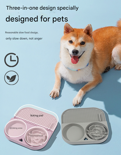 2 Pcs Orange 3-in-1 Silicone Pet Slow Feeder & Lick Mat with Water Bowl - Non-Slip Design for Dogs & Cats - view 2