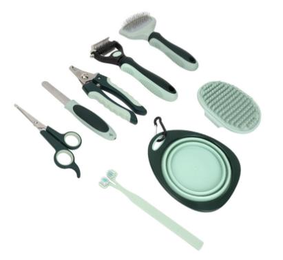 Grey and Green Complete 8-Piece Pet Grooming Kit - Essential Dog & Cat Care Tools with Brushes, Nail Clippers, Scissors & Portable Case - view 2