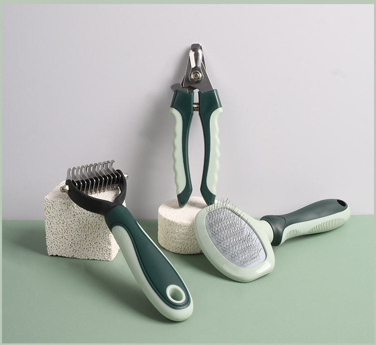 Grey and Green Complete 8-Piece Pet Grooming Kit - Essential Dog & Cat Care Tools with Brushes, Nail Clippers, Scissors & Portable Case - view 4